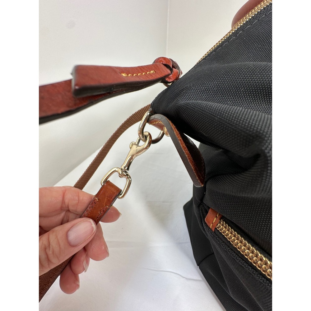 Dooney & Bourke Black Nylon Leather Trim Satchel Crossbody Bag Front Zip Pockets - Picture 4 of 16